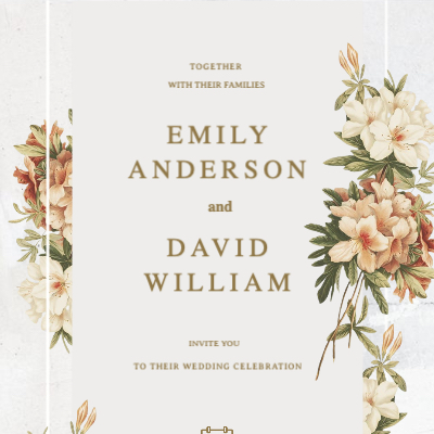 Brown golden flower concept wedding invitation