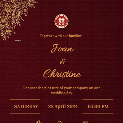 Chinese red golden concept wedding invitation