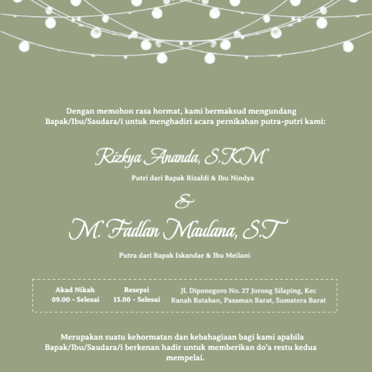 Couple wedding invitation with green flower