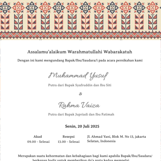 Traditional wedding invitation with Batik Pattern concept